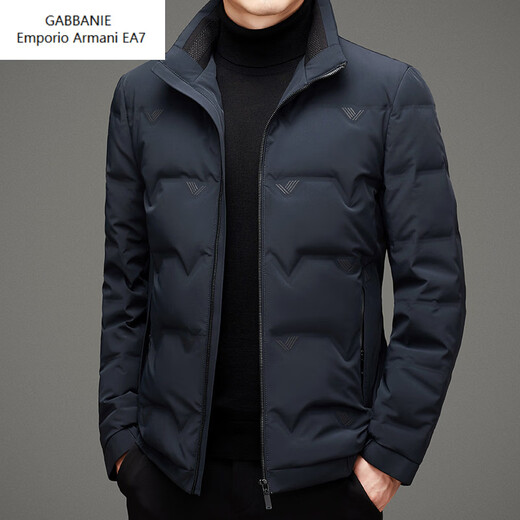 Emporio Armani EA7 Armani winter new high-end white goose down men's stand-up collar thickened warm down jacket middle-aged short men's light black L