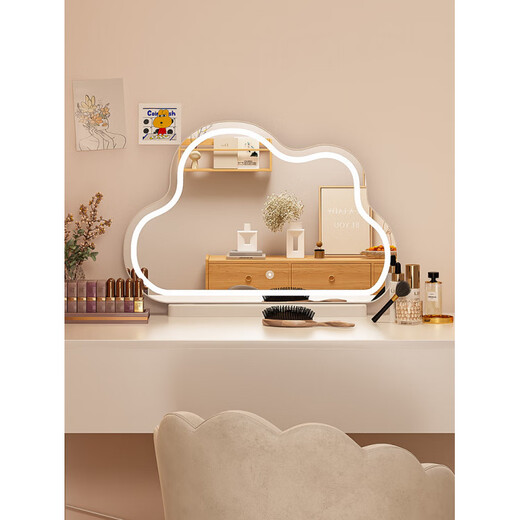 Fat Donglai's same style desktop smart LED makeup mirror, simple vanity mirror with light, LED Internet celebrity mirror, large desktop cloud mirror, rotating model 2026 new product - cream white (multi-color stepless dimming)