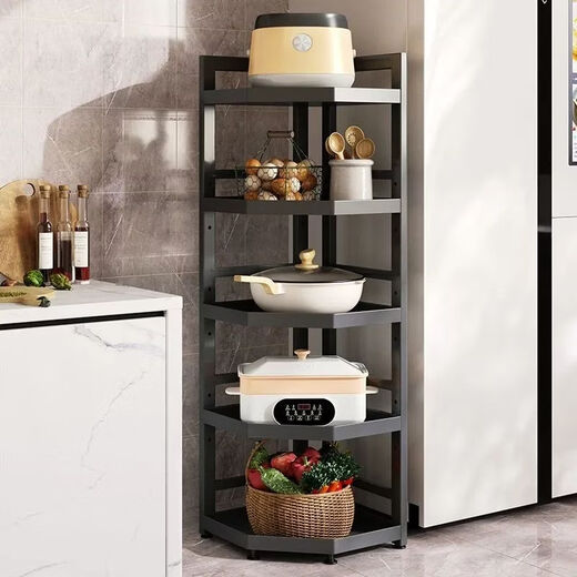 Fantasy Pot Rack Kitchen Tripod Right Angle Storage Rack Floor-standing Corner Storage Home Multifunctional Multi-layer Pot Storage Rack Four-layer Gun Ash Height 81 Long 31 (Layers Distance Adjustable) Each layer is adjustable and nail-free fixing Full carbon steel shelf carbon steel layer