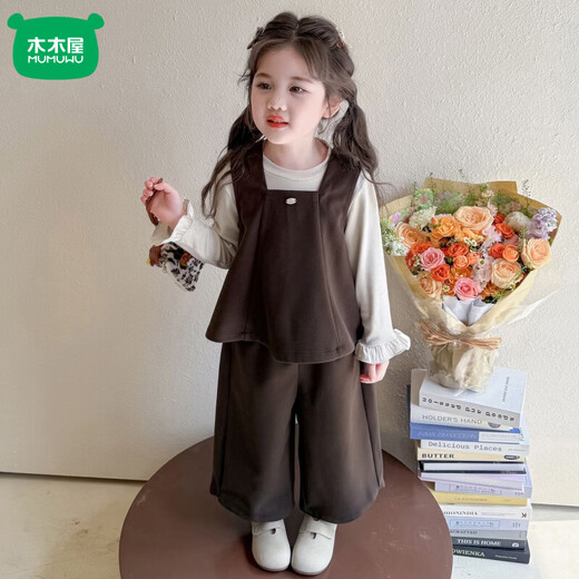 Mumuwu (mumuwu) foreign style girls' small fragrance suit autumn 2026 new style foreign style fashionable children's Korean baby vest three-piece set dark gray 80