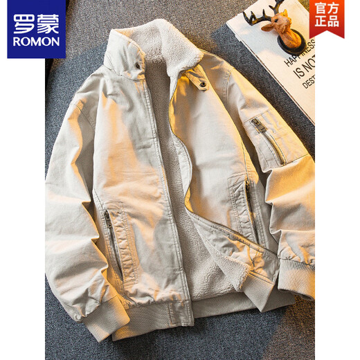 ROMON HPCP American Workwear Military Style Flight Suit Jacket Men's Winter Warm Plus Velvet Thickened Lamb Wool Cotton Jacket Military Green Upgrade 2.0 Upgrade Pocket Version M (95-115Jin Jin equals 0.5kg)