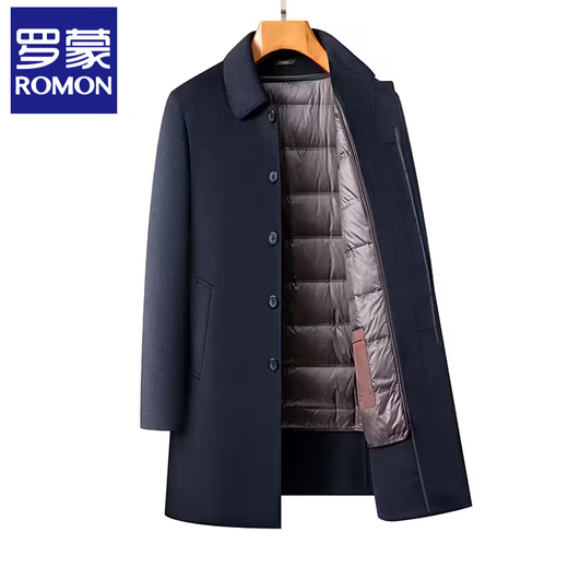 Romon mid-length double-sided wool coat for middle-aged men, down-lined woolen coat, wool windbreaker