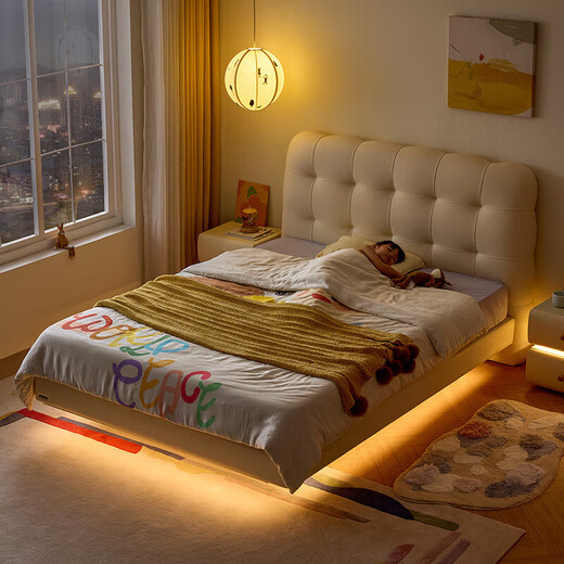 Lin's Home Suspended Children's Bed Girls Princess Bed Cream Style Bedroom Bed Boy Single Bed Crib Furniture TBC180 Solid Wood Frame | C1 Eco-Leather Suspended Bed 1.2x2 Meters