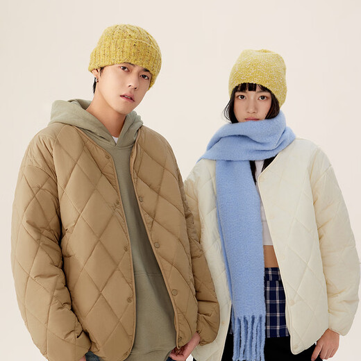 MINISO black bread jacket for boys in winter, thin and warm rhombus cotton jacket for teenagers, trendy outdoor leisure sports cotton jacket, gray blue (solid color) M /170 (Priority for collection and purchase)