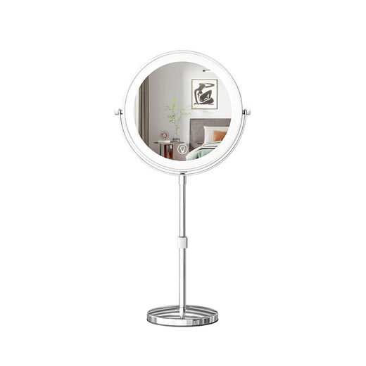 Lift-adjustable high-definition double-sided mirror desktop rechargeable telescopic mirror led desktop magnifying makeup mirror with light portable black flat surface + triple charging 22 cm lift