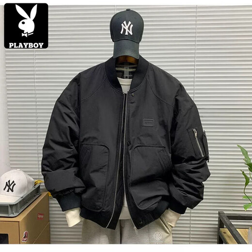 Playboy (PLAYBOY) Американская ретро 90 Спецодежда на белом утином пуху Летная куртка Пуховик Зимняя свободная короткая бейсбольная куртка Мужская хаки 90 Белый утиный пух M 100-120Jin Jin равен 0,5 кг