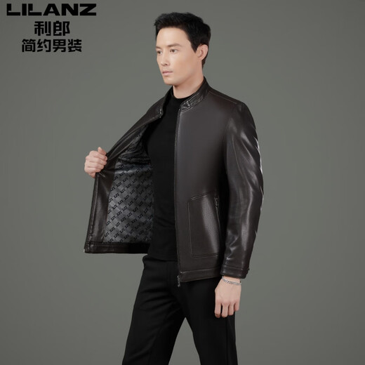 Lilang Lilang Men's Brand Leather Jacket 2025 New Men's Business Casual Stand Collar Leather Jacket Middle-aged Dad Jacket 8065# Brown M 170 Weight 100-120 Jin Jin is equal to 0.5 kg