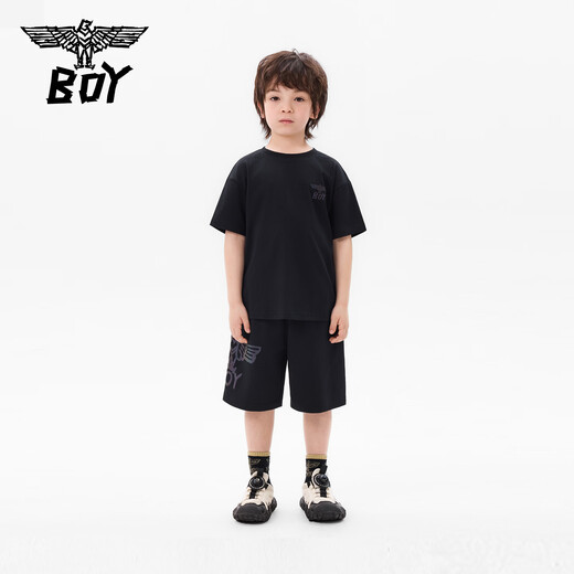 BOY JUNIOR boys' pure cotton short-sleeved T-shirt trendy and cool printed top black 140