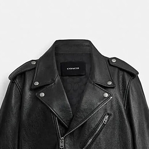 COACH FW solid color zipper lapel long-sleeved casual leather jacket for men black black M