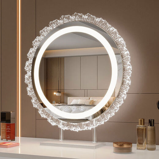 Desktop makeup mirror with light led desktop desktop fill-in light mirror rotatable makeup mirror smart touch beauty mirror diameter 30 mirror lightless plug-in model