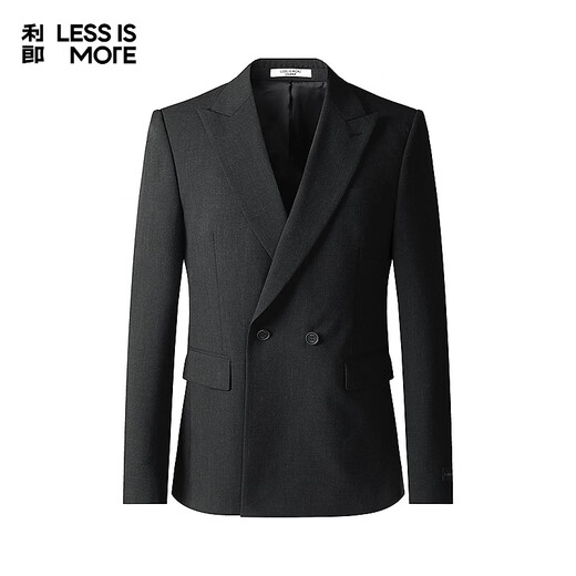 Lilang Youth Business Men's Wear Light and Dark Stripes Suit Men's Double-Breasted Peaked Collar Anti-Wrinkle Suit Two-piece Set Gray Coffee (1YA) 165A