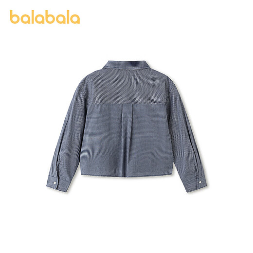 BALABALA Shopping mall same style BALABALA children's clothing children's long-sleeved shirt girls 2026 new spring clothing pure cotton plaid blue tone 00388 165
