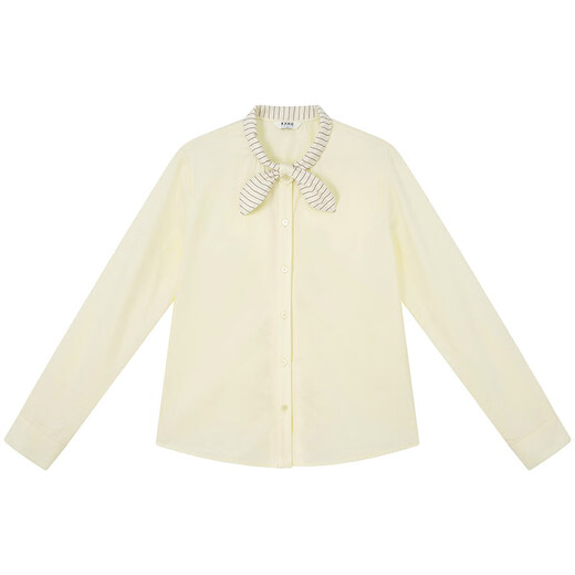 Hello Canon Striped Rabbit Ear Collar Long Sleeve Shirt Women's Retro Niche Design Shirt Temperament Simple Top Light Yellow XS