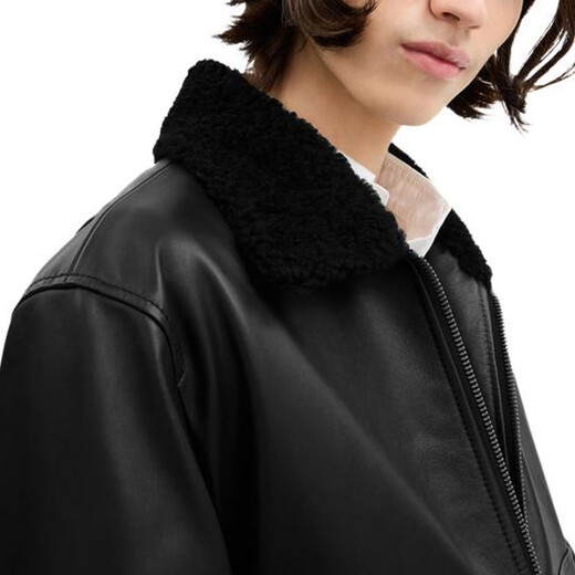 COACH FW25 Lapel Zipper Long Sleeve Leather Jacket Men's Black S