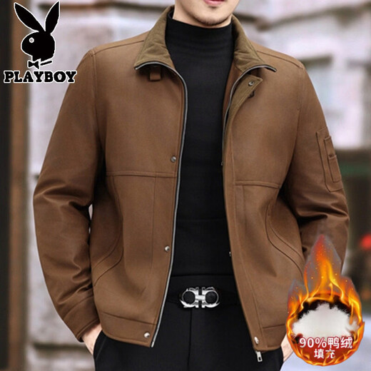 Playboy high-end down jacket men's autumn and winter new fashion suede jacket men's middle-aged warm 90 duck down jacket matt gray 4XL 195 size recommended weight 180Jin Jin equals 0.5kg -200Jin Jin equals 0.5kg