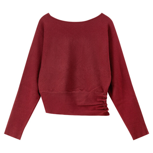 Shandubila Fashionable New Year Red Dress Sweater Women's Winter Irregular Hem Round Neck Sweater Loose Warm Thick Top