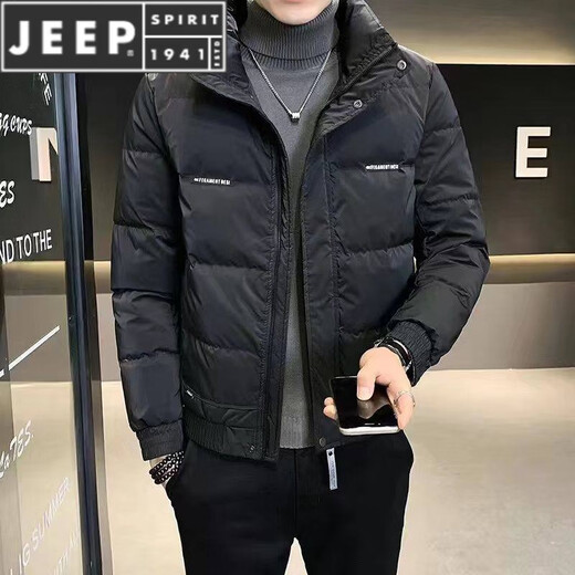 JEEP SPIRIT men's down jacket short style handsome winter light and warm 2025 new trendy slim solid color jacket black L 100-115Jin Jin is equal to 0.5 kg