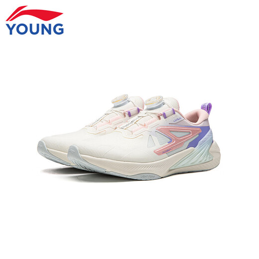 Li Ning (LI-NING) children's shoes spring new Zhinaku 3 running shoes for men and women, wear-resistant, non-slip, round toe, youth reflective low top, champagne white/fluorescent star purple/fluorescent light pink-2 35