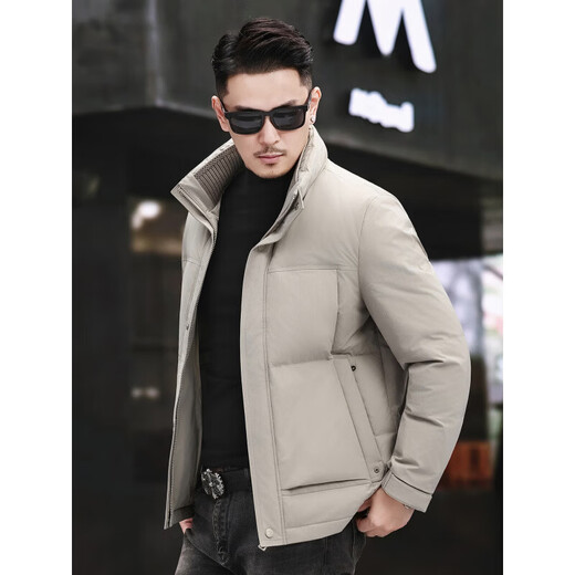 JEEP SPIRIT Jeep Fashion Stand Collar Down Jacket Men's 2026 Winter New Middle-aged Business Short Warm and Coldproof Jacket Trend B65 Gray Green 2XL 185 Recommended 150-170Jin Jin is equal to 0.5 kg