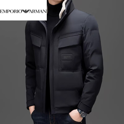 EMPORIO ARMANI Armani, зимний новый пуховик с воротником-стойкой, мужской ветрозащитный, теплый, со съемным меховым воротником, для папы средних лет, мужской, черный, XL 175 110-125Jin Jin равен 0,5 кг