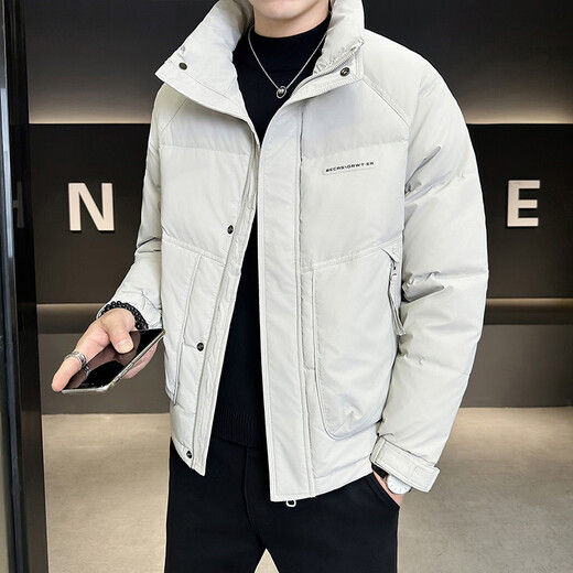 Snow Flying (SNOWFLYING) high-end winter trendy brand down jacket men's handsome white duck down short cold-proof jacket youth thickened stand-up collar clothes gray 2XL recommended 130-155Jin Jin equals 0.5 kg