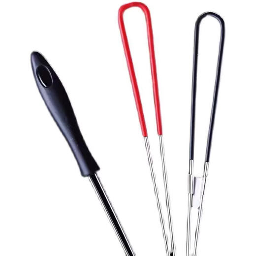 Shantou Lincun stainless steel wire leakage hot pot colander small filter filter small filter pearl colander milk tea colander household hook black plastic handle 8cm