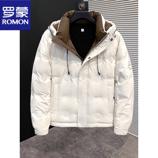 ROMON короткий пуховик мужской осенне-зимний утолщенный модный бренд красивый модный воротник-стойка повседневный белый утиный пуховик 2335 метров белый воротник-стойка стиль M рекомендуется 100-115 Jin Jin равен 0,5 кг