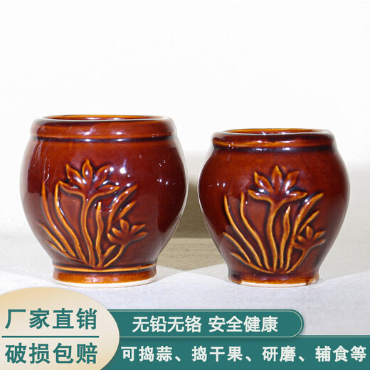 Tuojin imported quality ceramic garlic mortar from Germany, mashing medicine grinder, garlic jar, chili garlic jar, kitchen household, old-fashioned 3-6 person large garlic mortar + poplar wood hammer