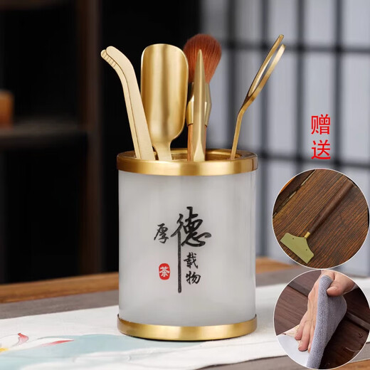 He Jiagong Jade Tea Set Six Gentlemen Kung Fu Tea Ceremony Brass Accessories Tea Cup Clip Tea Spoon Pot Keeping Pen 6 Gentlemen Jade Virtue Carrying Objects Six Gentlemen ~ Rosewood Copper Wood Accessories - Tea Scrape - Tea Towel