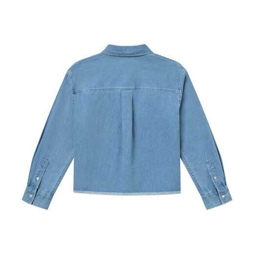 HAZZYS Women's Clothing Spring Women's PHIZ Series Washed Short Denim Long Sleeve Shirt Women ASCSK1DAX06 Blue BL M (160/84A 38)