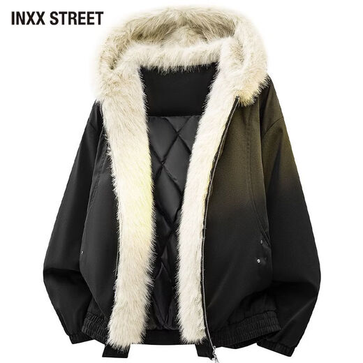 Inxx (inxx) INXX STREET American trendy brand mountain sculpture hooded cotton jacket men's winter thickened and warm couple's jacket graphite black 2XL recommended 155-175Jin Jin equals 0.5 kg