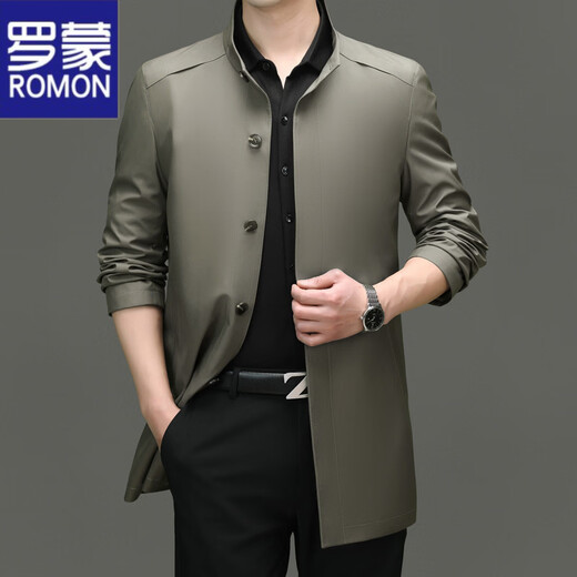 ROMON mid-length windbreaker men's spring and autumn new middle-aged dad business casual stand-up collar jacket men's top black M