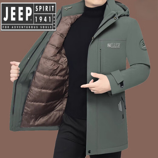 JEEP SPIRIT吉普精神男士羽绒服石墨烯冬季款加厚保暖绒中长款男中年派克服 黑色 M 170(105-120斤)