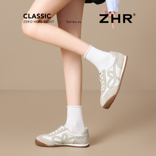 ZHR Zeze Dexun Shoes Women's 2026 Spring New Versatile Flat Bottom Light Fashion Casual Sports Shoes Women BT239 Beige 35
