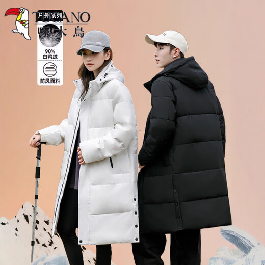 Woodpecker (TUCANO) Extreme Cold Down Jacket for Men and Women Same Style Long Over Knee Thickened 2026 Winter Warm Real Fur Collar Couple Couple Y208 Black Real Fur Collar S 80-100Jin Jin is equal to 0.5 kg