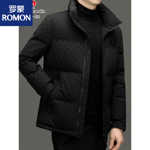 罗蒙（ROMON）冬季新品90%白鸭绒加厚羽绒服男中青年浪漫绅士迷彩外套 黑色(8003款) M 170【适合100-125斤穿】