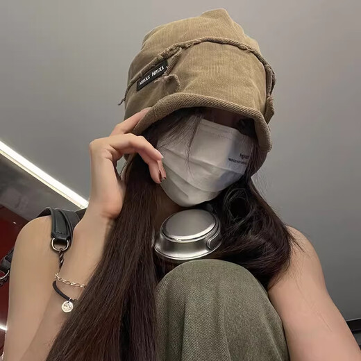Lisao (lishao) Retro Versatile Curly Heap Hat Women's Street Fashion Brand Fur-Edge Baotou Hat Women's Large Head Circumference Loose Retro Cold Hat Wasteland Style Striped Hat - Khaki One Size (About 57cm)