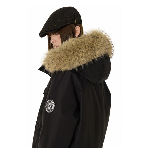 GROUND ZERO couple's large fur collar workwear style design 90 white duck down warm hooded down jacket black L