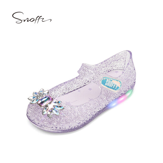 Snafy Flash Shoes Girls Princess Sandals Jelly Shoes Spring and Summer Girls Fashion Elsa Crystal Shoes Taro Purple 29