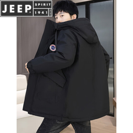JEEP SPIRIT parka men's winter jacket plus velvet and thickening mid-length windproof jacket trendy winter warm cotton jacket for men 2801 black plus velvet and thickening M 90-110Jin Jin is equal to 0.5 kg