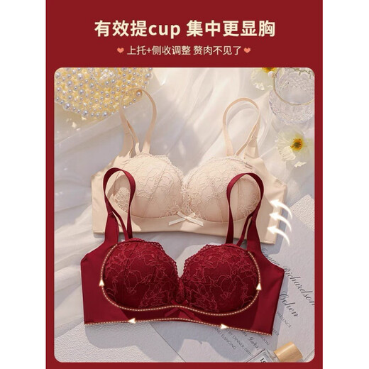 Triumph Red Underwear Set 2024 Year of the Dragon Women's Sexy Lace Bra Women's Push Up Small Breasts Autumn and Winter Red Single Piece M 36/80AB