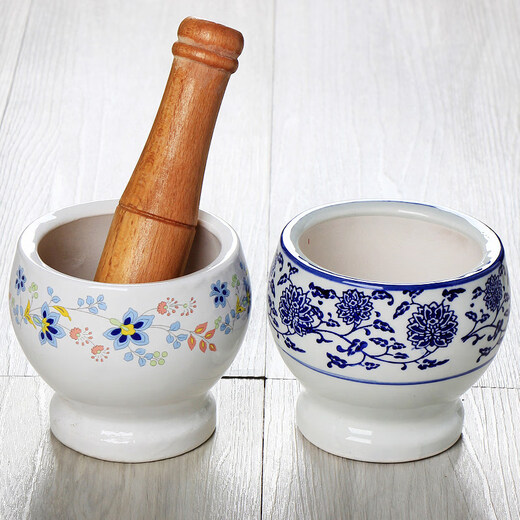 Tuojin imported quality earthenware coarse porcelain garlic mortar from Germany, household old-fashioned garlic press, traditional garlic pounding jar, ceramic garlic jar smashing, single wooden hammer