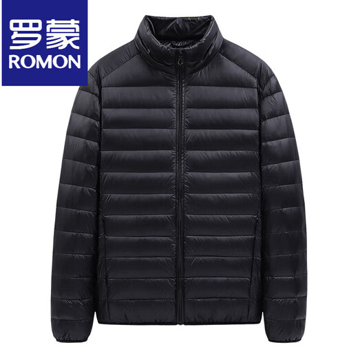 罗蒙（ROMON）2025年冬季新款轻薄羽绒服男立领90%鸭绒运动轻便保暖外套情侣款 90182黑色 均码 (95-115斤)