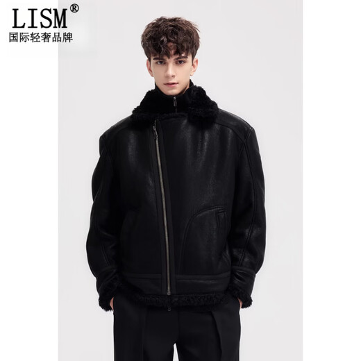 LISM Designer International Light Luxury Brand Fur One-piece Jacket Men's Velvet Thickened 25 New Autumn and Winter Casual Black Leather PW52989A26 Shadow Black M 170 165-170 cm/120-130Jin Jin is equal to 0.5 kg