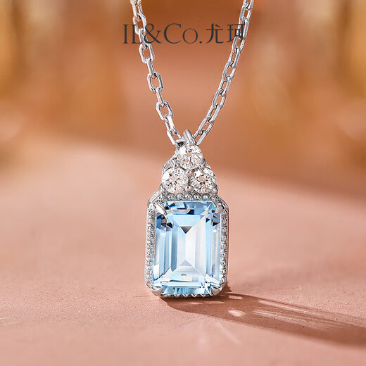 IL&CO Youke 18K gold natural aquamarine pendant, colorful gem-set diamond necklace, birthday and Valentine's Day gift for wife, 0.9ct aquamarine pendant, free silver chain + gift box
