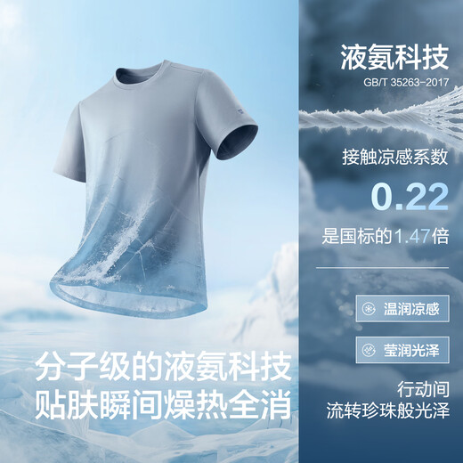 Hongdou three-proof cotton 100% liquid ammonia T-shirt pure cotton round neck T-shirt 26 spring and summer new cool solid color pullover T-shirt for men blue gray S2 three-proof cool XL 180/96A recommended 70-80 kg