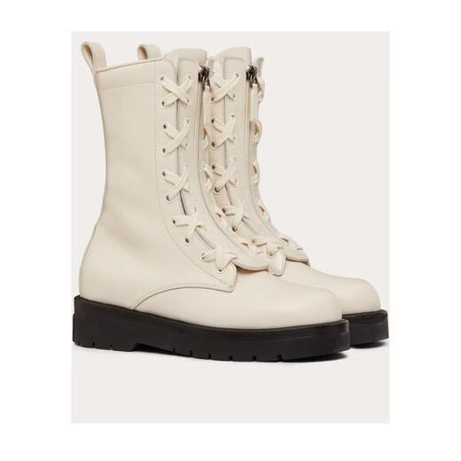 Valentino (Valentino) women's Martin boots, wear-resistant, non-slip, comfortable, lightweight, light-colored, round-toe zipper closure, calfskin upper, white 40