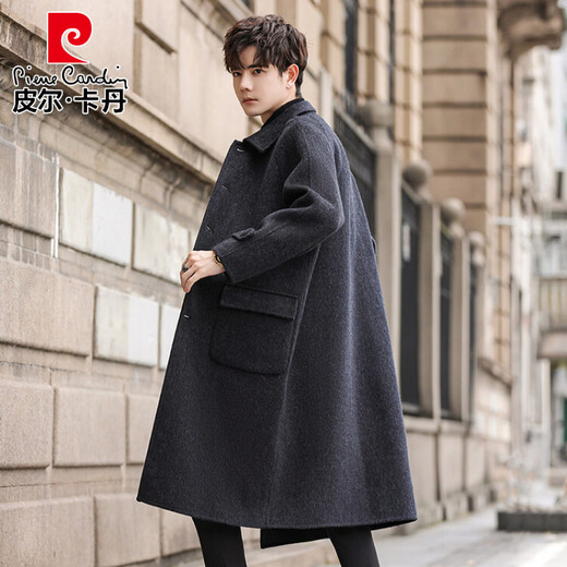 Шерстяная ветровка Pierre Cardin, мужская осенне-зимняя двусторонняя шерстяная куртка, мужское среднее и длинное модное пальто высокого класса, мужские топы, черный, серый 69,7 Шерсть M Рекомендуется 100–120 Джин Джин равен 0,5 кг