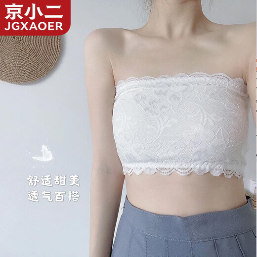 Jingxiaoer tube top bra for women, anti-exposure sexy bottoming shirt with inner wrap, lace, breathable, thin, one-piece, strapless, lace MOX (white + black)