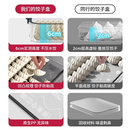 Jingxianju Dumpling Freezer Box Dumpling Storage Box Food Grade Packing Box One Layer One Cover Refrigerator Special Tray Home Dark Blue 4 Layers One Cover Holds 280 Dumplings